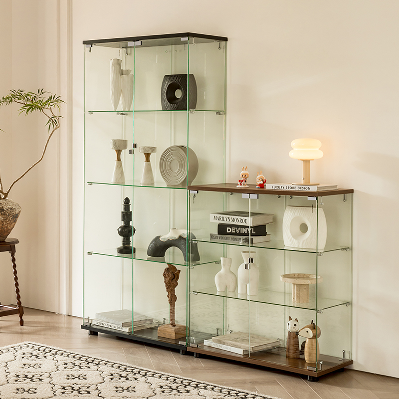 walnut melamine glass cabinet